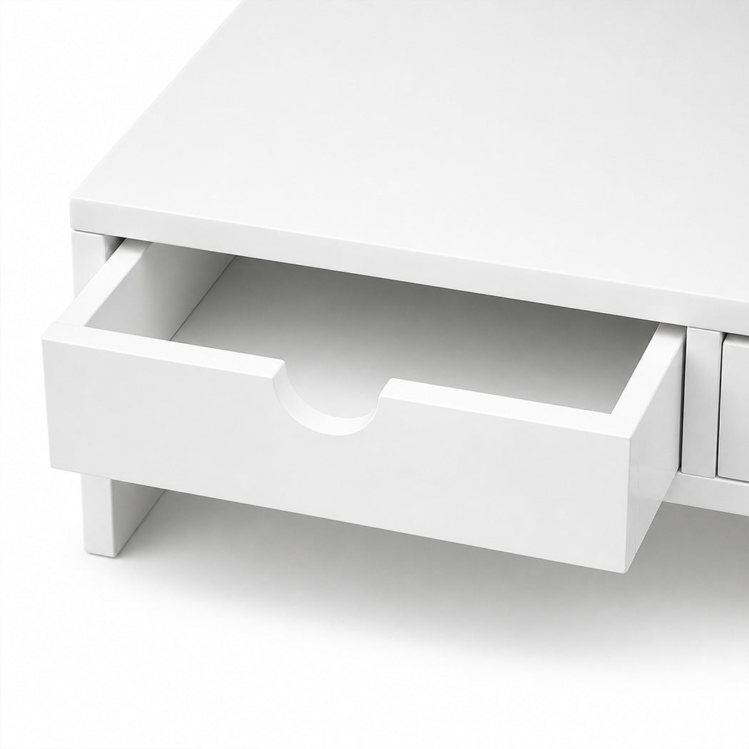 Levede Monitor Stand Riser with Dual Drawers 11cm Desk Shelf For Office White