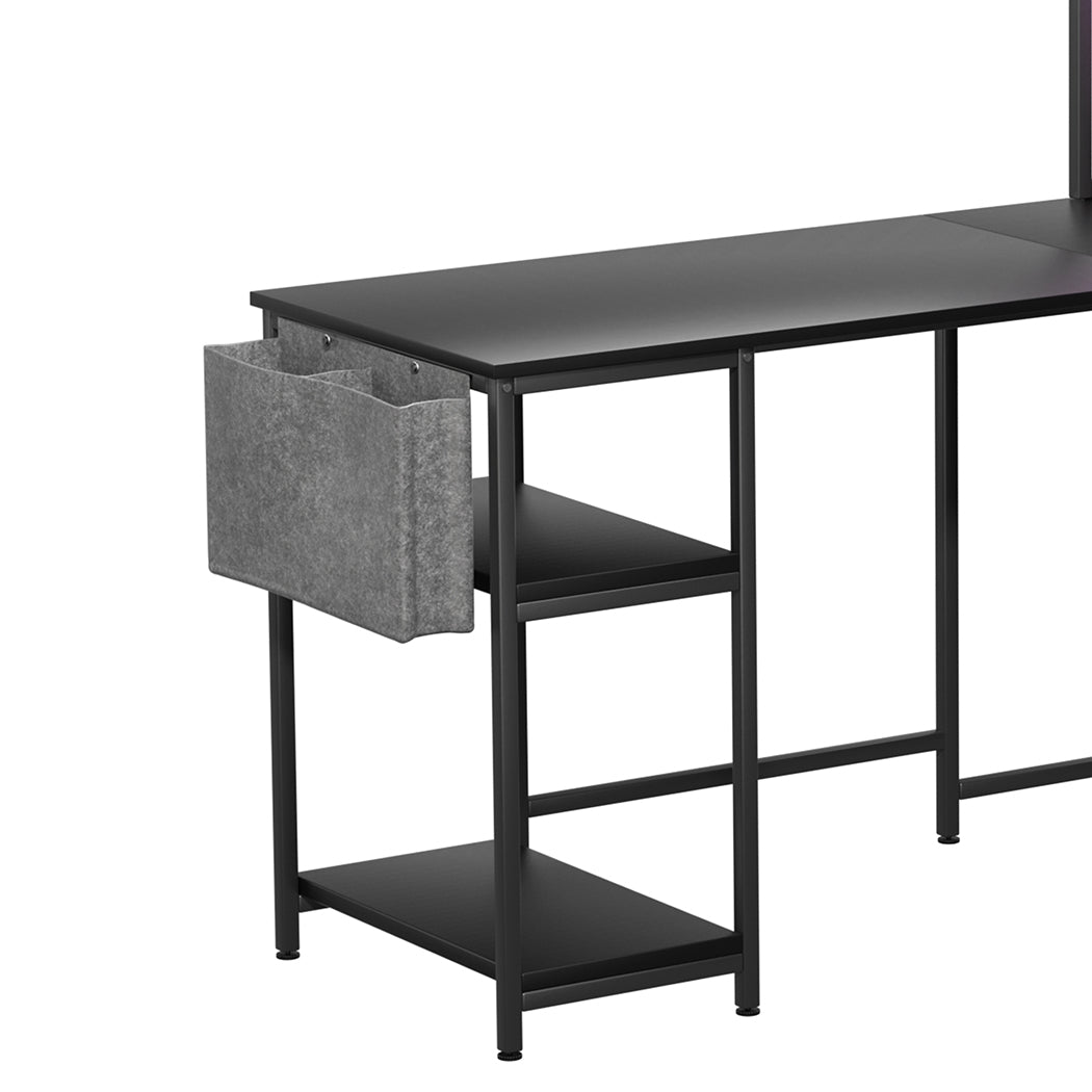 Levede L Shaped Gaming Desk with LED Lights Black