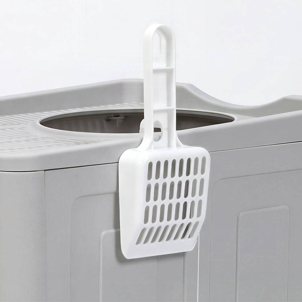 Pawz Large Cat Litter Box Foldable Top Entry Covered Litter Tray Scoop Grey
