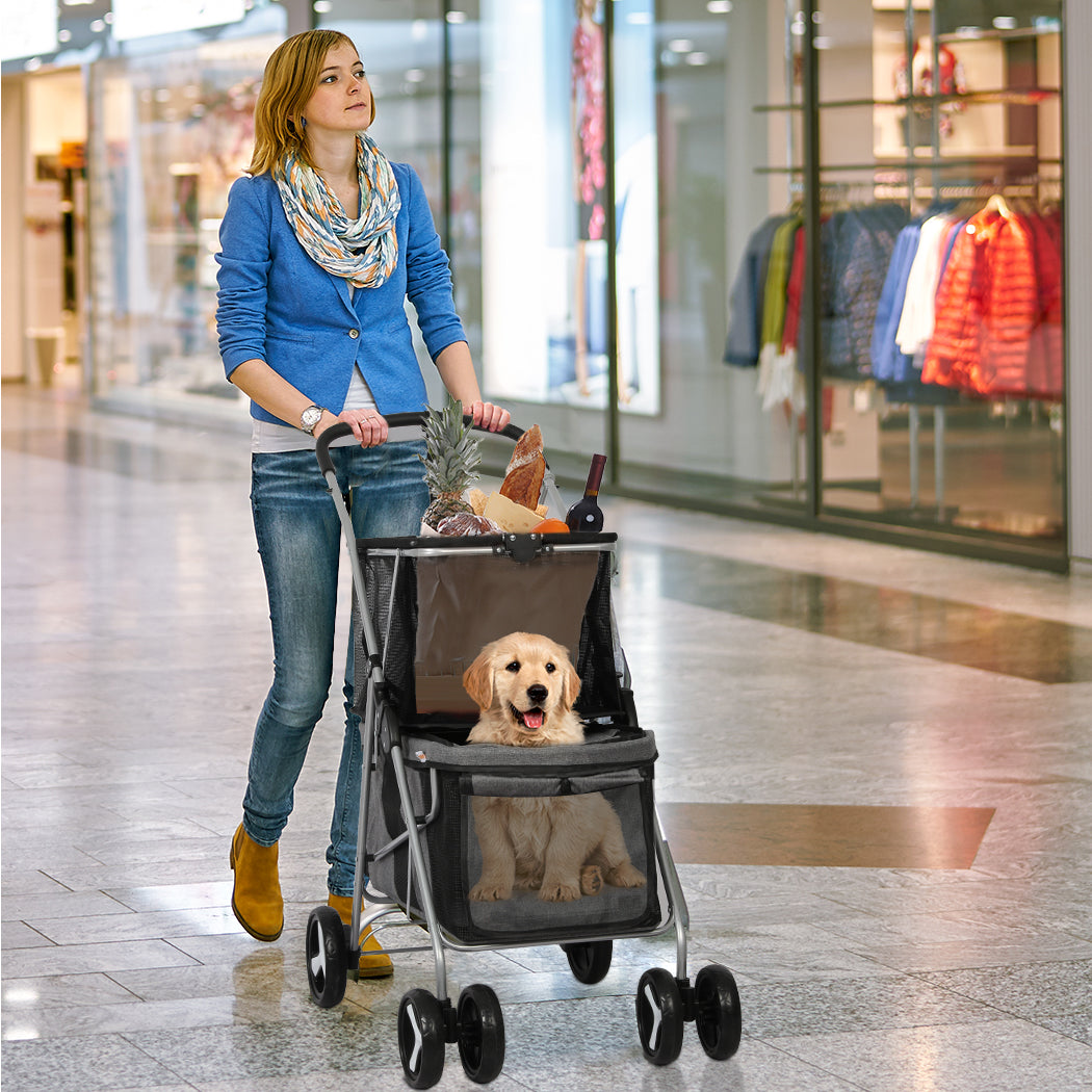 PaWz Pet Stroller 2-Tier Dog Cat Carrier Foldable