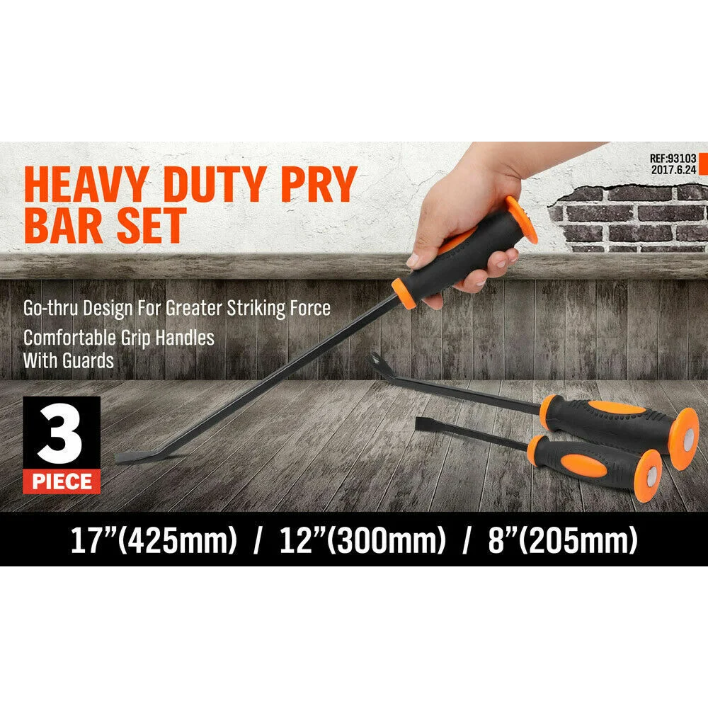 Impact Pry Bar Set 3Pc Crowbar Nail Puller Go-Through