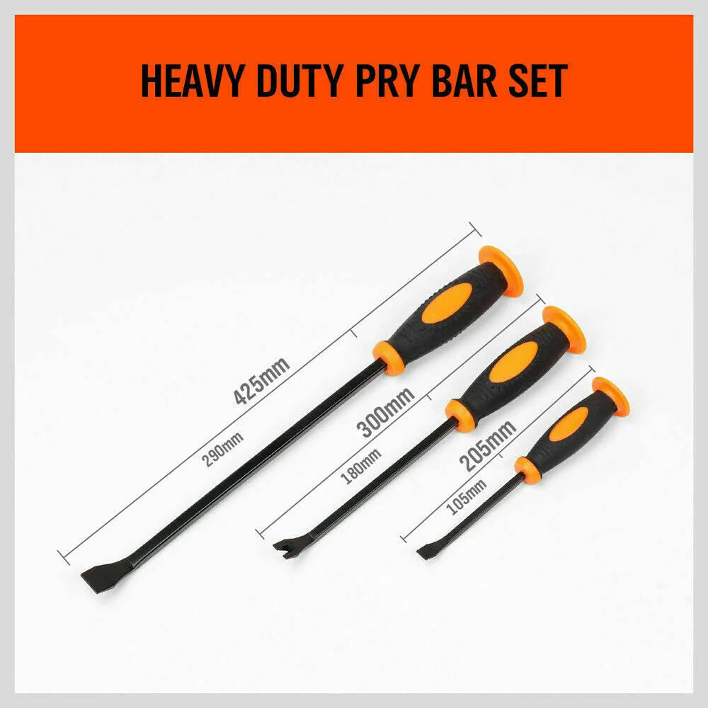 Impact Pry Bar Set 3Pc Crowbar Nail Puller Go-Through