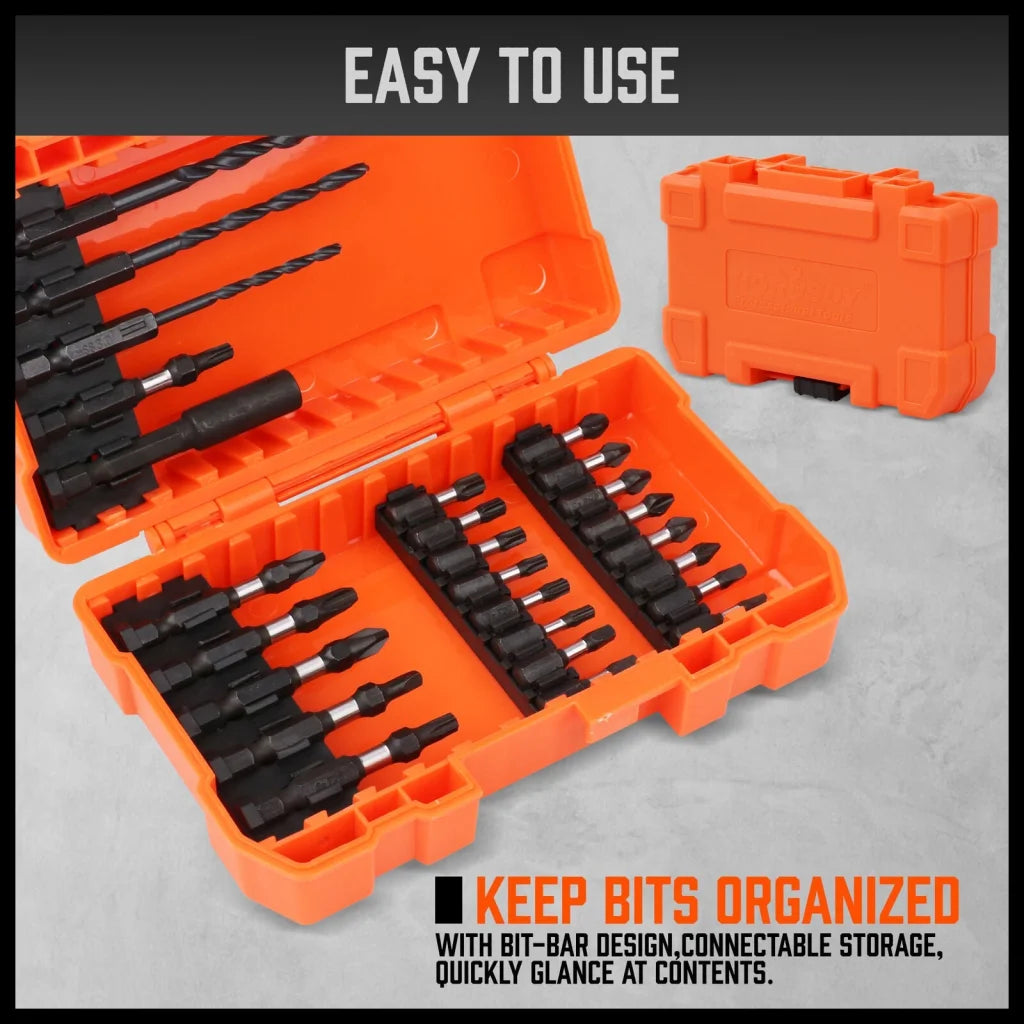 Impact Screwdriver Bit Set 26Pc Magnetic Drill Holder Quick