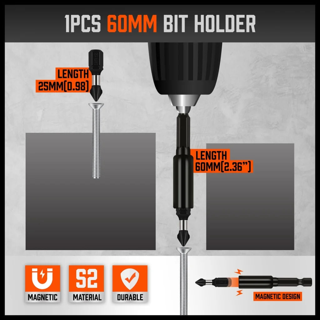 Impact Screwdriver Bit Set 26Pc Magnetic Drill Holder Quick