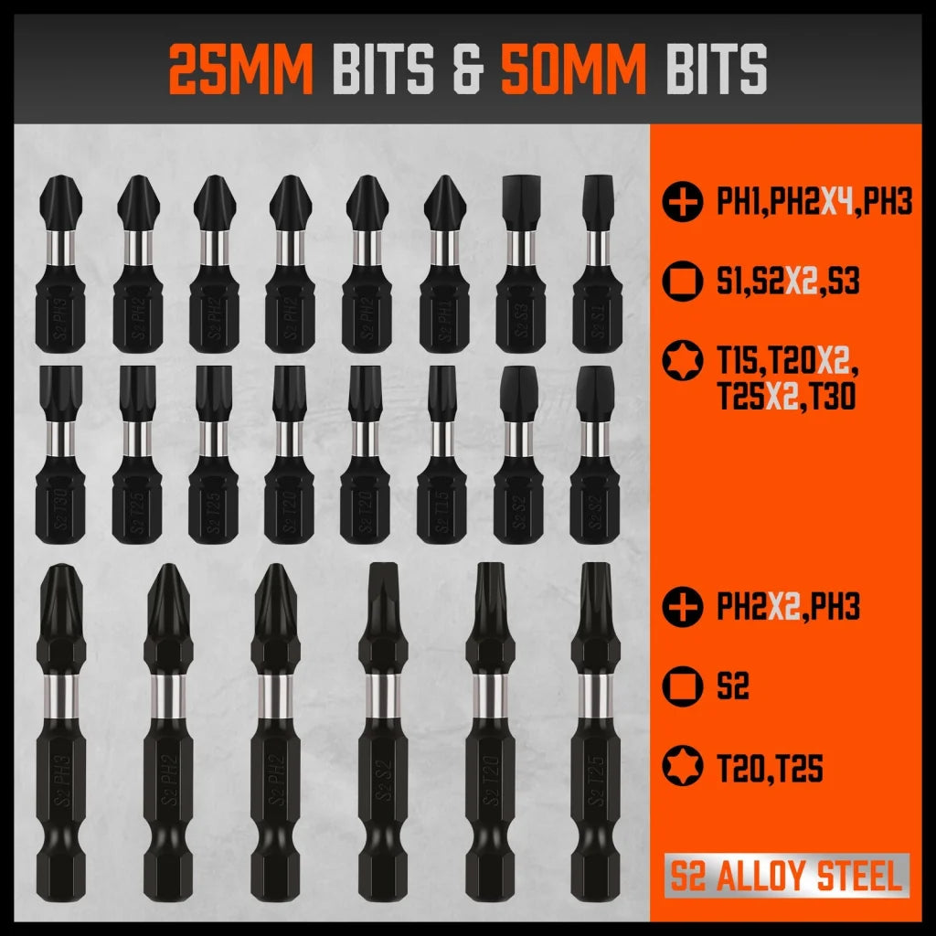 Impact Screwdriver Bit Set 26Pc Magnetic Drill Holder Quick