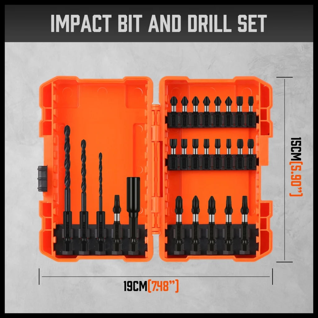 Impact Screwdriver Bit Set 26Pc Magnetic Drill Holder Quick
