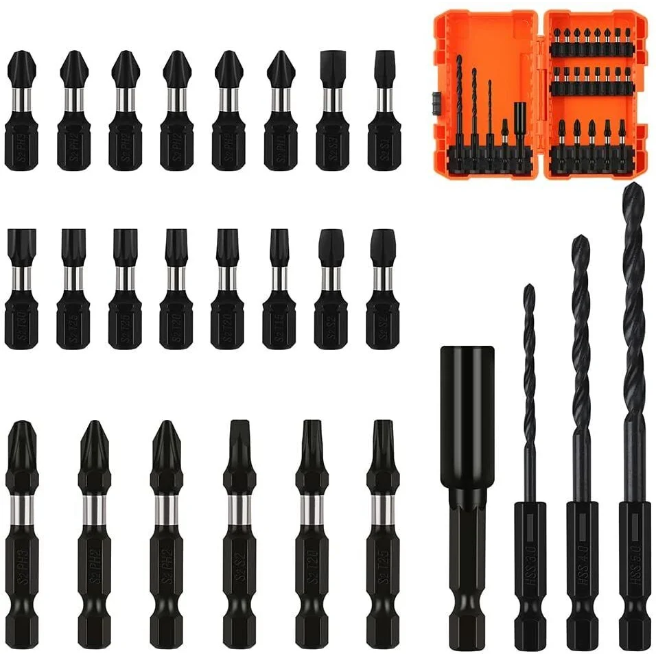 Impact Screwdriver Bit Set 26Pc Magnetic Drill Holder Quick