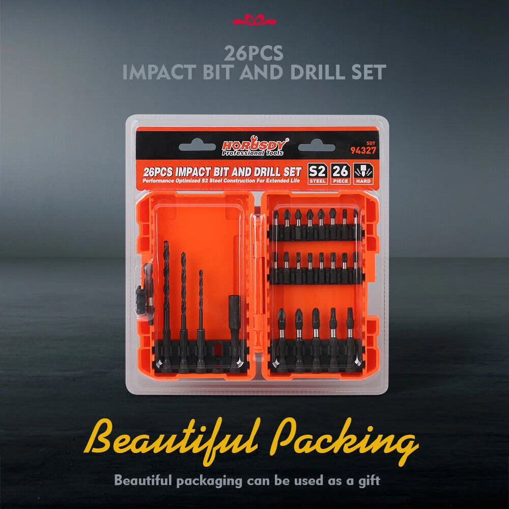 Impact Screwdriver Bit Set 26Pc Magnetic Drill Holder Quick