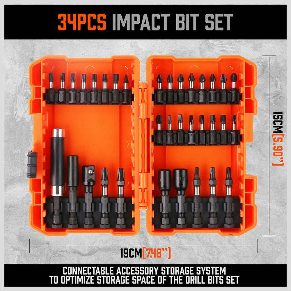 Impact Screwdriver Bit Set 34Pc Nut Driver Magnetic Drill