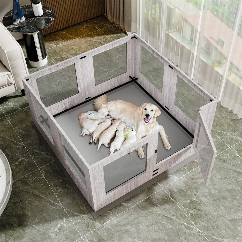 Indoor Dog Pen Tempered Glass Kennel w/ Pad - Pet Care >