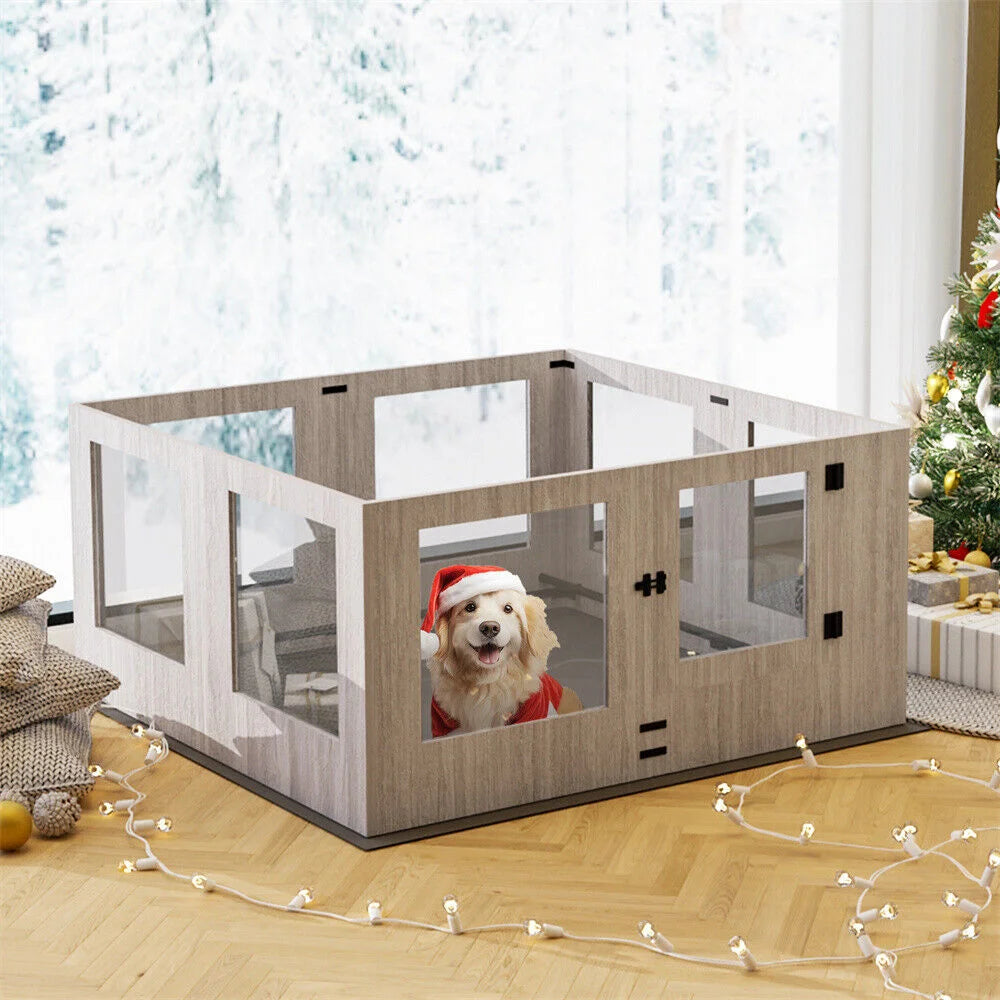 Indoor Dog Pen Tempered Glass Kennel w/ Pad - Pet Care >