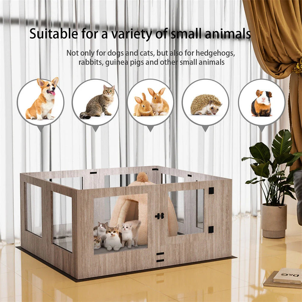 Indoor Dog Pen Tempered Glass Kennel w/ Pad - Pet Care >