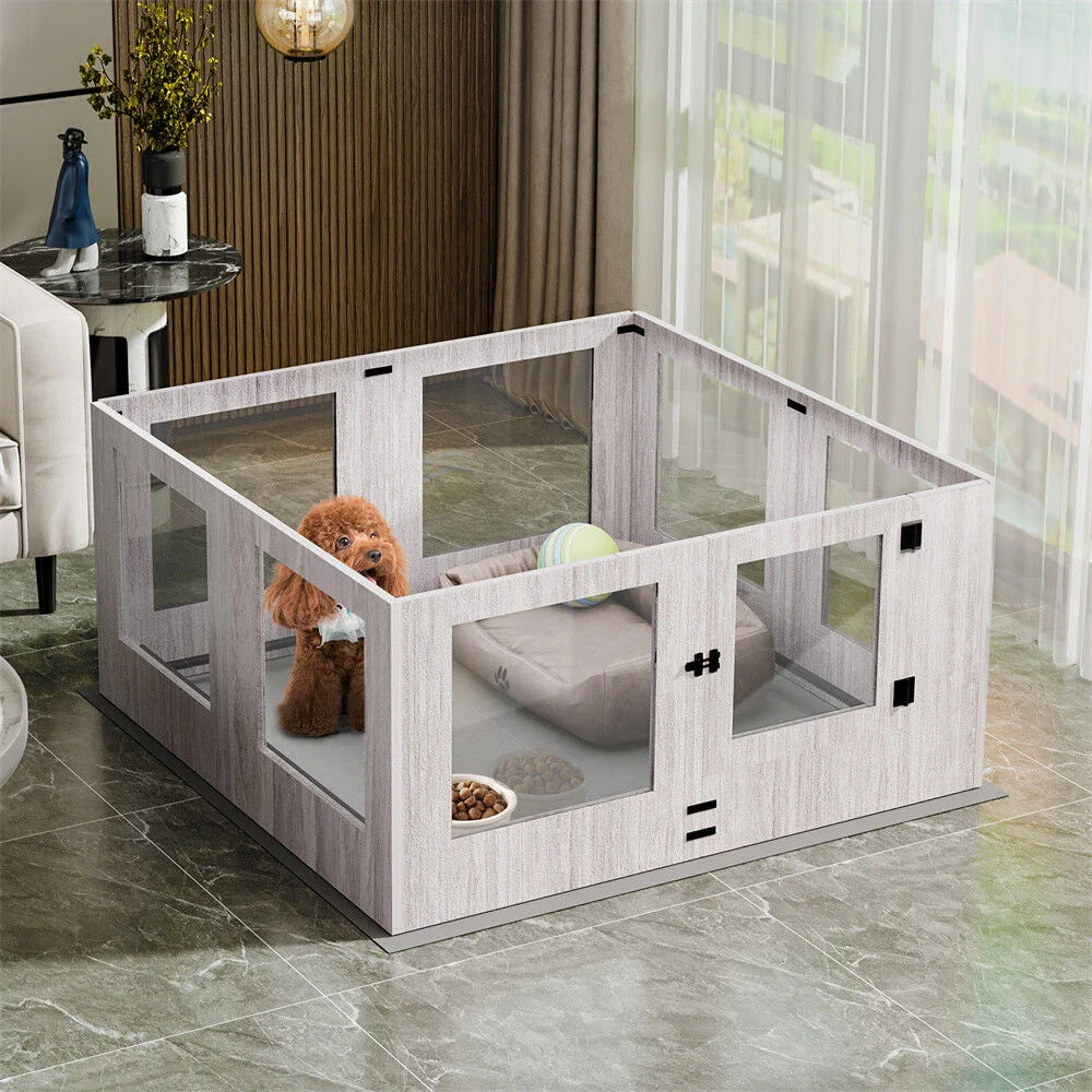 Indoor Dog Pen Tempered Glass Kennel w/ Pad - Pet Care >
