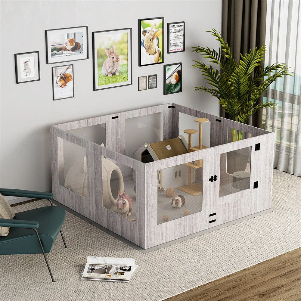 Indoor Dog Pen Tempered Glass Kennel w/ Pad - Pet Care >
