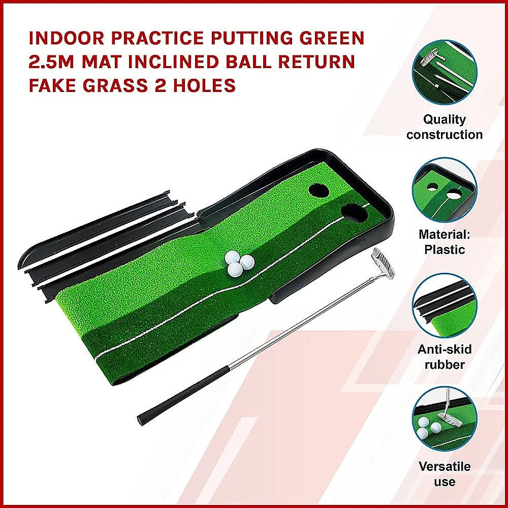 Indoor Practice Putting Green 2.5m Mat Inclined Ball Return