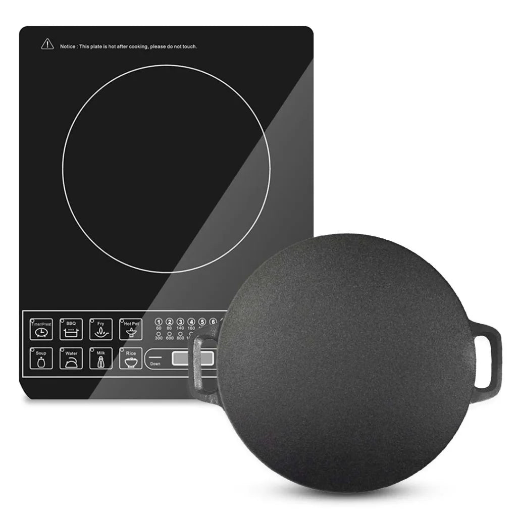 Induction Cooktop & Crepe Pan Set Premium Smart Induction with 34cm Cast Iron Baking Cookware