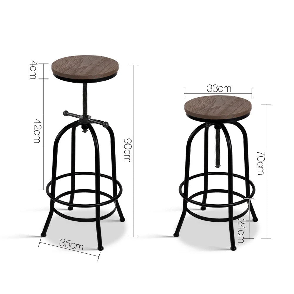 Black wood industrial bar stool with cushioned seat and curved backrest