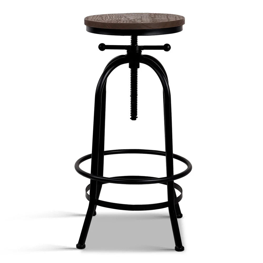 Black wood industrial bar stool with counter-height legs and footrest