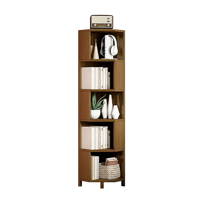 Industrial Corner Bookcase 5-Shelf Bookshelf Display