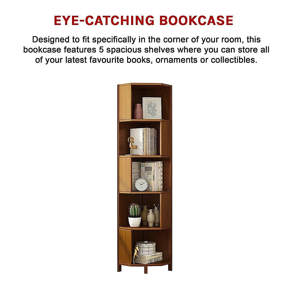 Industrial Corner Bookcase 5-Shelf Bookshelf Display