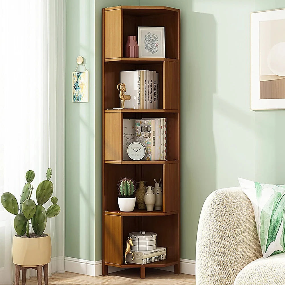 Industrial Corner Bookcase 5-Shelf Bookshelf Display