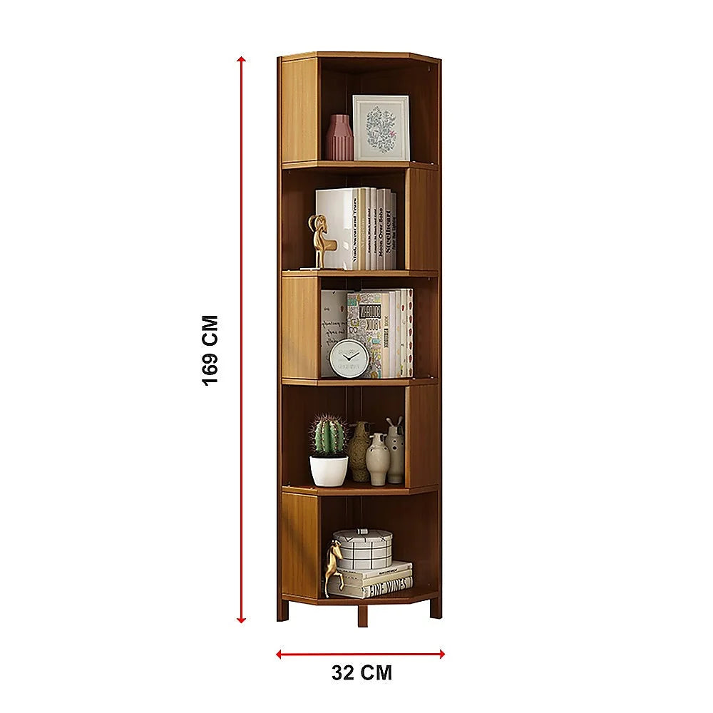 Industrial Corner Bookcase 5-Shelf Bookshelf Display
