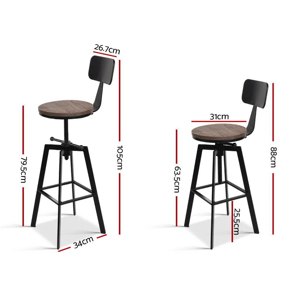 Industrial Metal Bar Stool - Rustic Black & Wood - Bar
