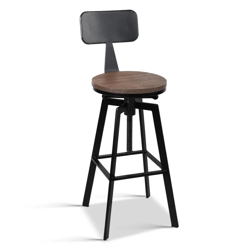 Industrial Metal Bar Stool - Rustic Black & Wood - Bar