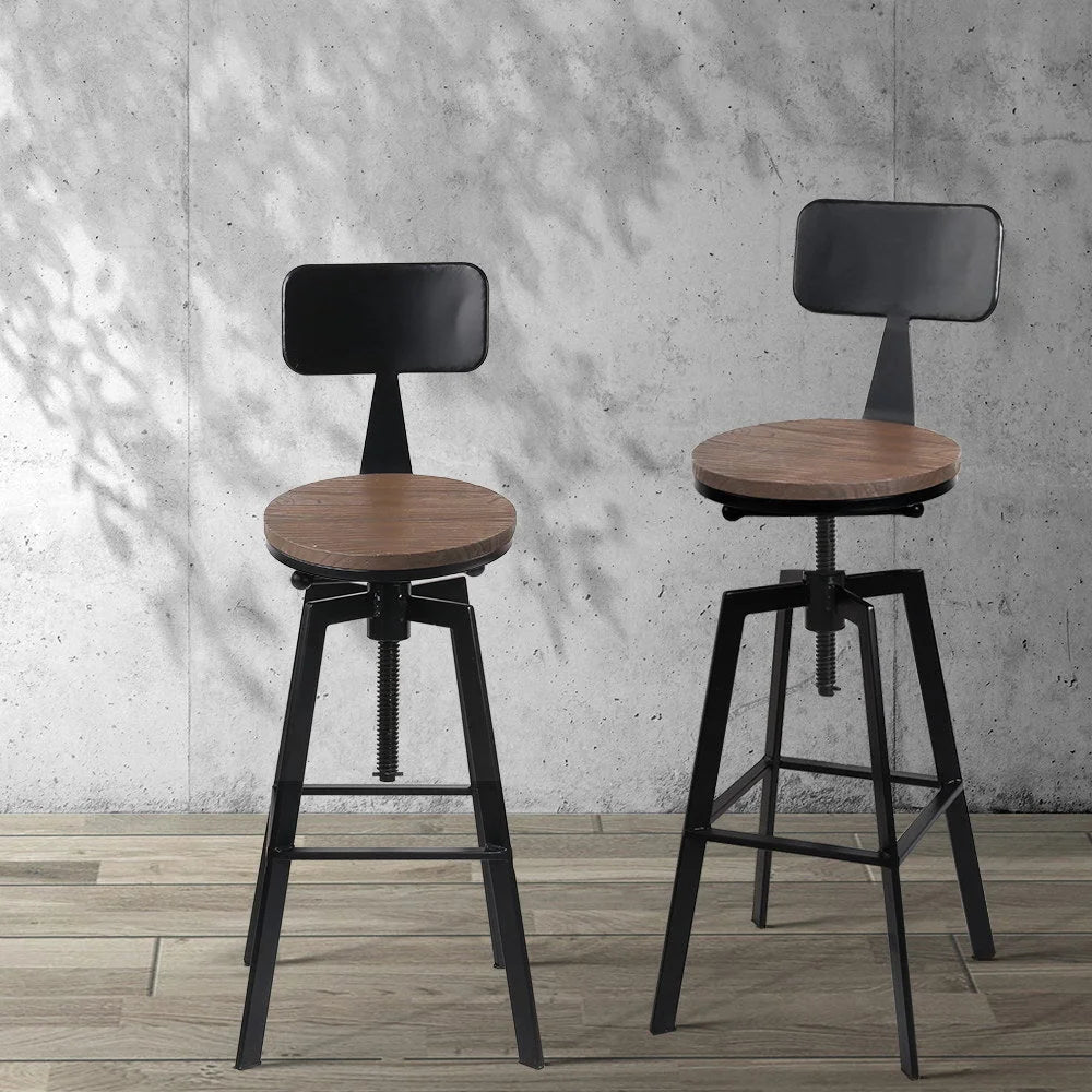 Industrial Metal Bar Stool - Rustic Black & Wood - Bar