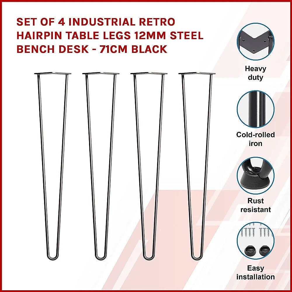 Industrial Retro Hairpin Table Legs Set of 4 - 12mm Steel