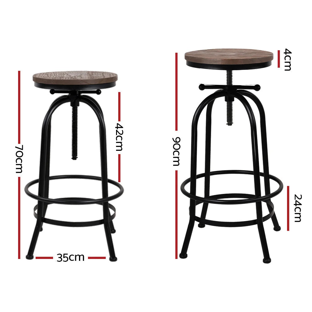 Industrial Round Seat Bar Stools Set of 2 - Wood Metal