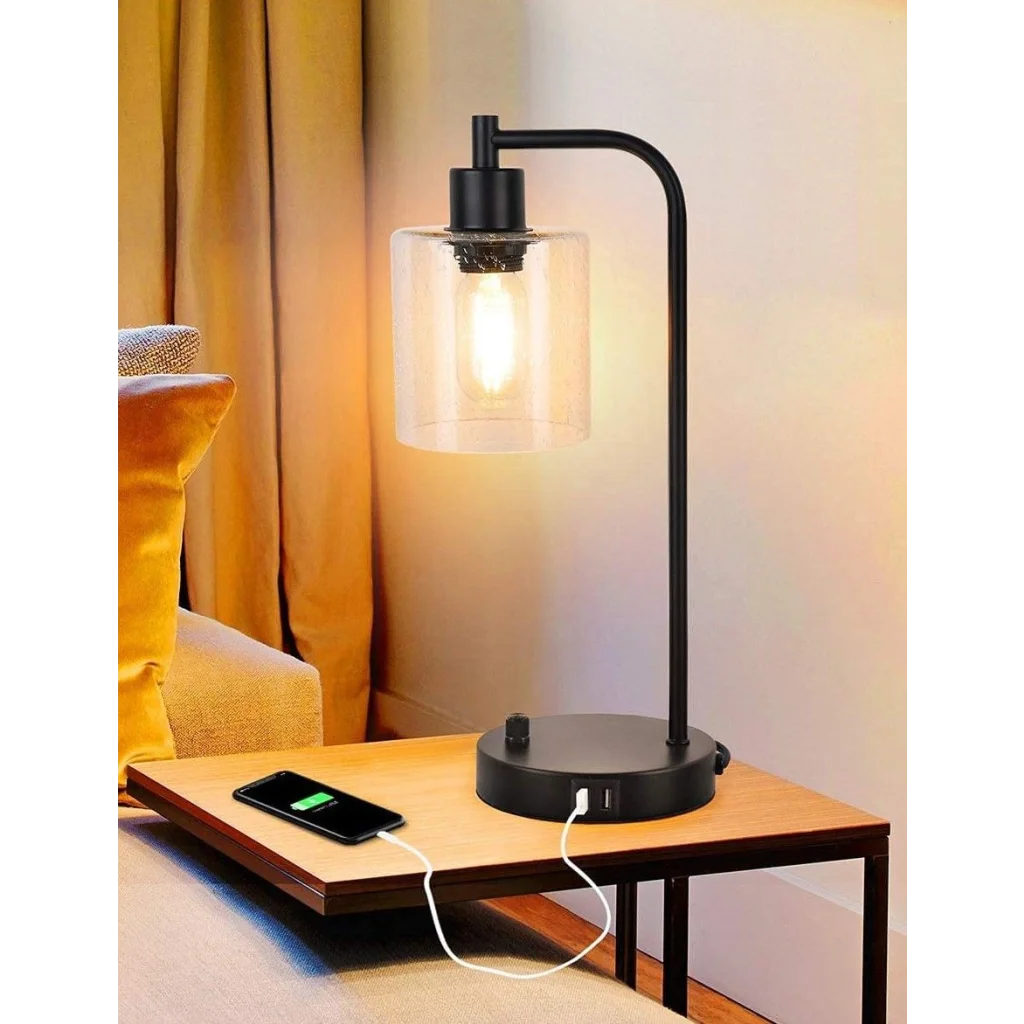 Industrial Table Lamp 2X Pack with USB Ports for Bedside