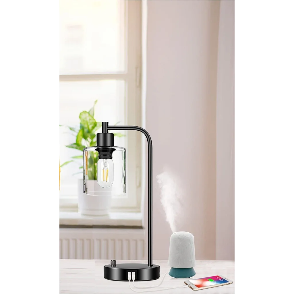 Industrial Table Lamp 2X Pack with USB Ports for Bedside