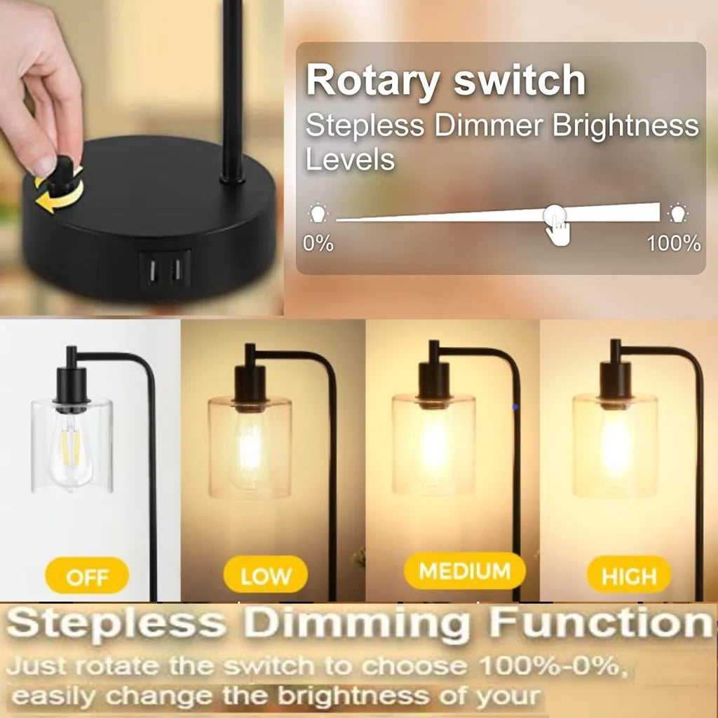 Industrial Table Lamp 2X Pack with USB Ports for Bedside