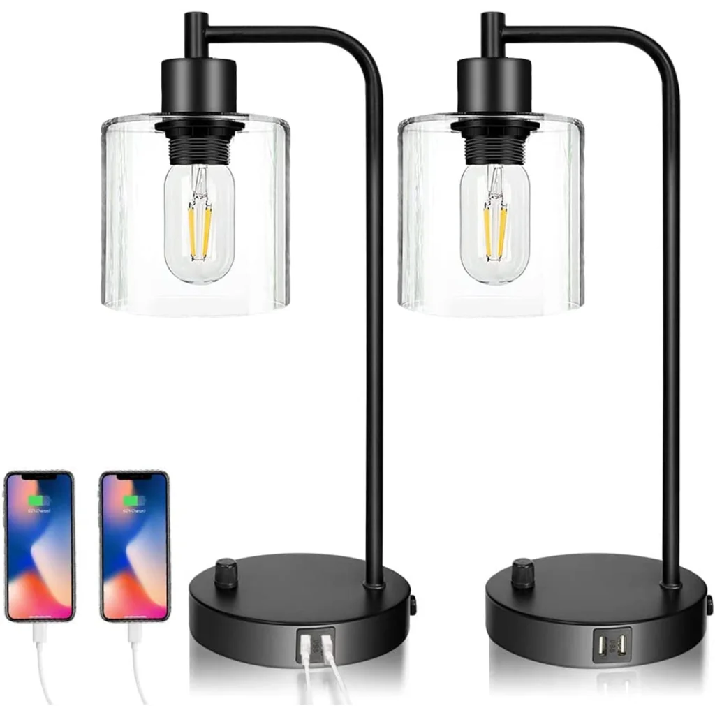 Industrial Table Lamp 2X Pack with USB Ports for Bedside