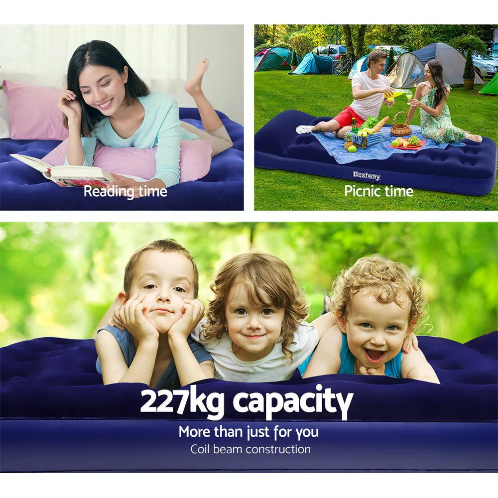 Navy mattress with foam layer and stitched cover