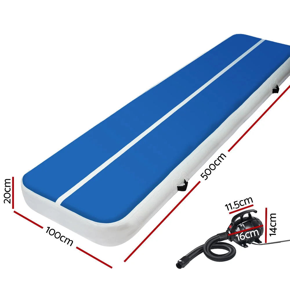 Inflatable Air Track Mat 5×1m 20 cm Thick Blue with Pump