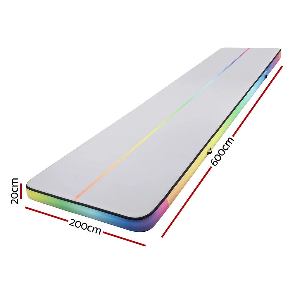 6m inflatable air track with upright supports and shelf tiers