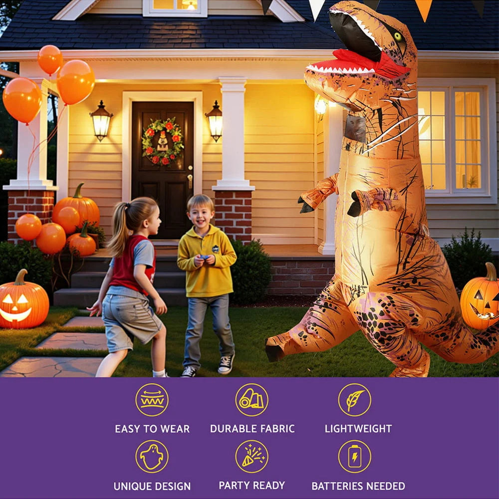 Inflatable dinosaur costume with key surfaces and edge shape