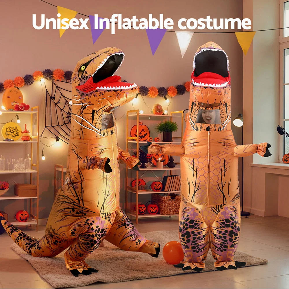 Inflatable dinosaur costume with shape details and included parts