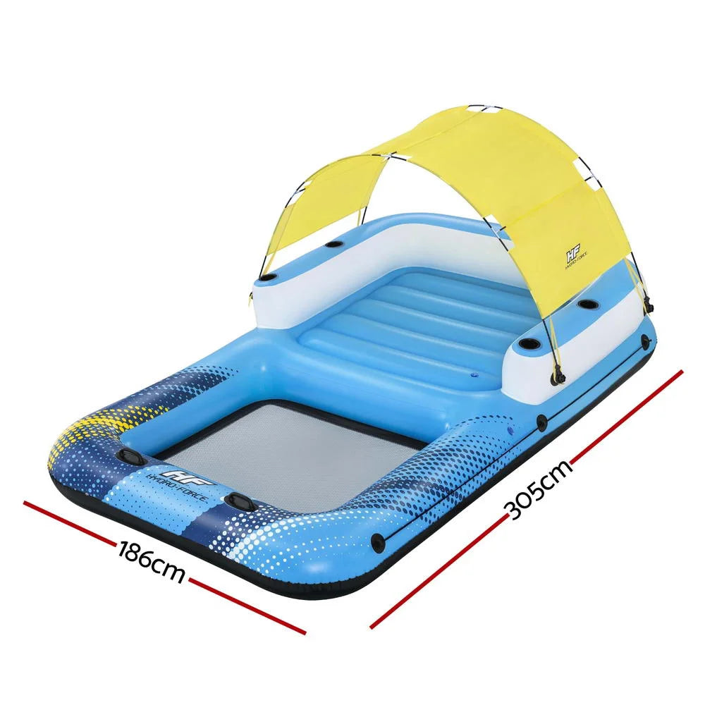Inflatable Floating Island Float Lounger Sunshade Pool Bed