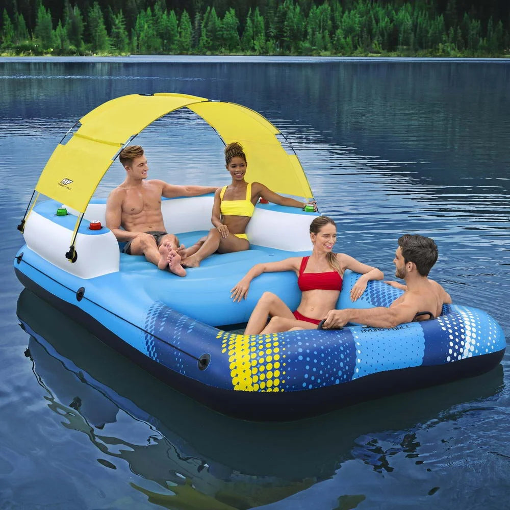 Inflatable Floating Island Float Lounger Sunshade Pool Bed