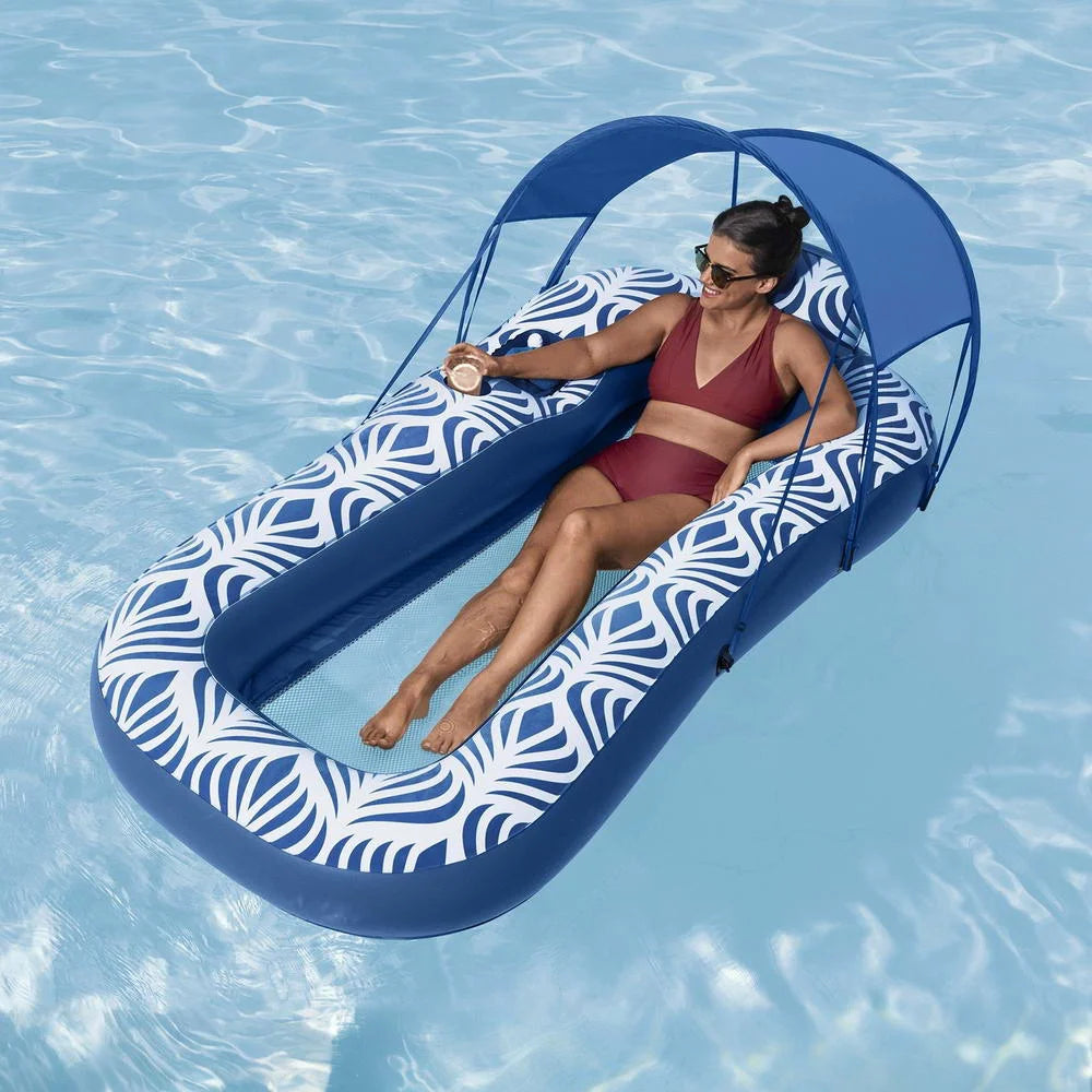 Inflatable Floating Lounger with Sunshade Canopy - 1.98M x
