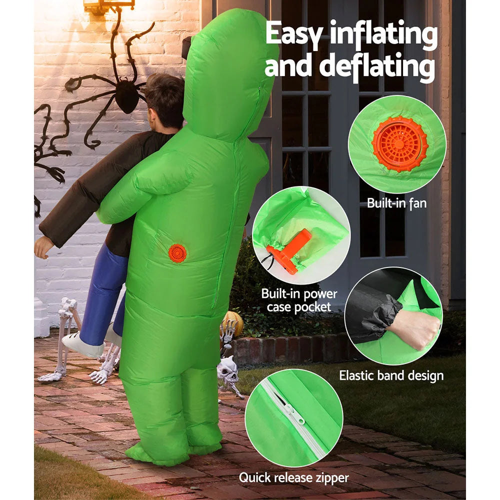 Green inflatable alien costume with key surfaces and edge shape