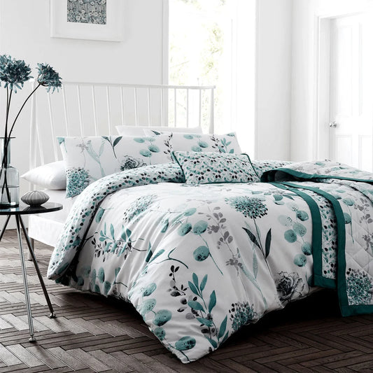 Ink Floral Teal Quilt Cover Set Super King - Artex - Home &