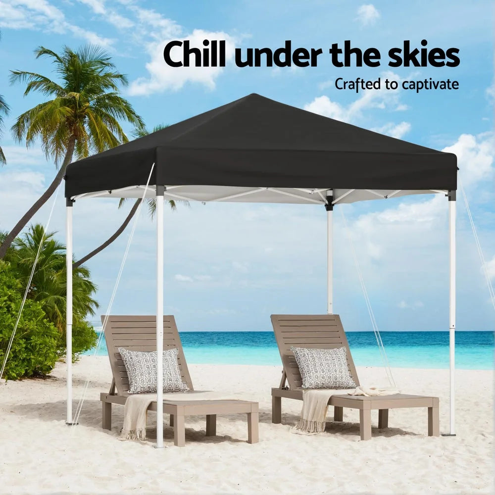 Black 2x2m pop-up gazebo with shade roof and open side frame