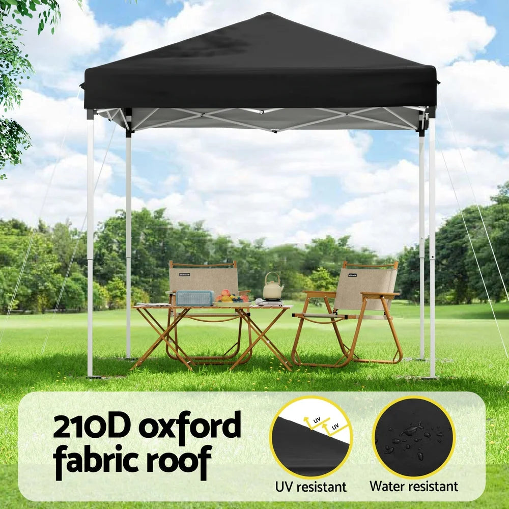 Black 2x2m pop-up gazebo with pop-up canopy roof and steel corner poles