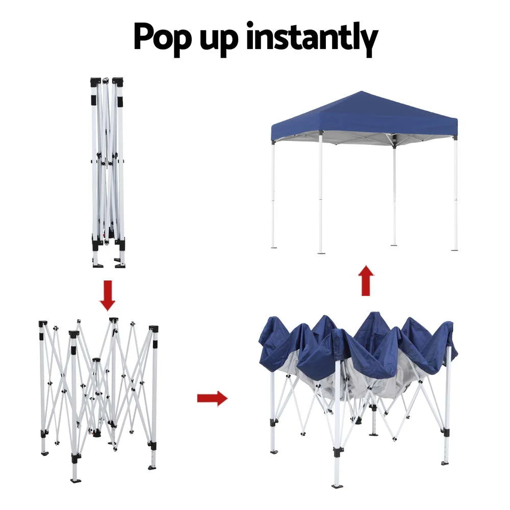 Blue 2x2m pop-up gazebo with shade roof and open side frame