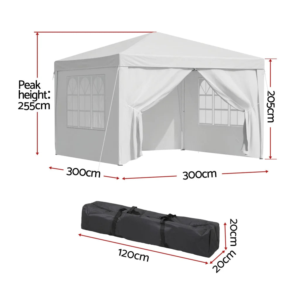 Instahut Gazebo 3x3 Pop Up Marquee Folding Tent Wedding