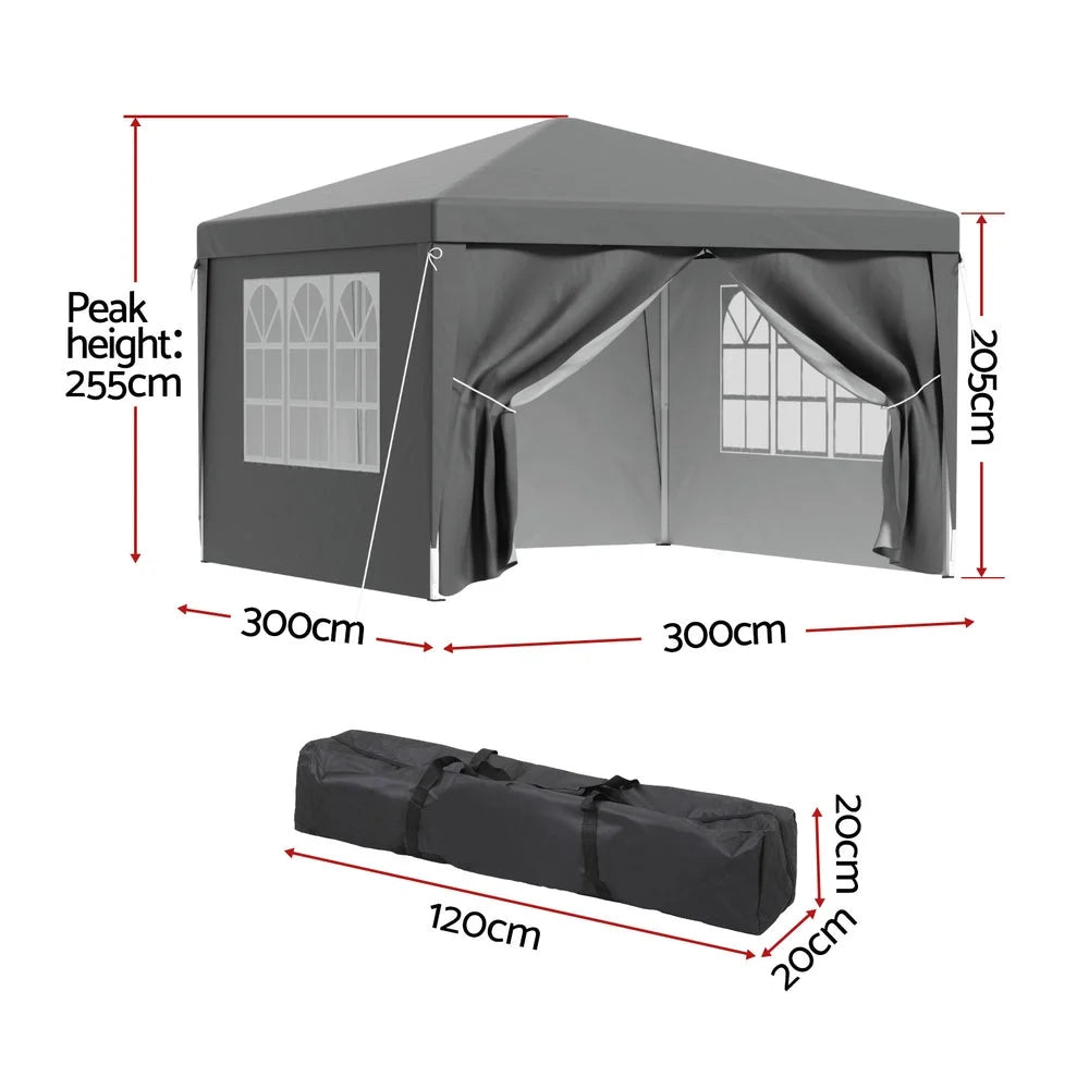Instahut Gazebo 3x3 Pop Up Marquee Folding Tent Wedding